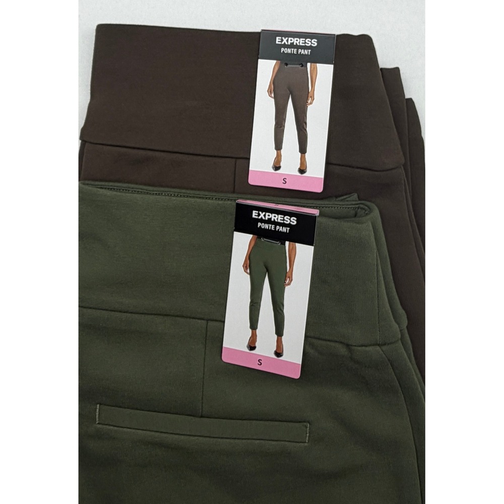 Express Ponte Pants Womens Small Lot of 2 Brown Olive Pull On Stretch Ankle NEW